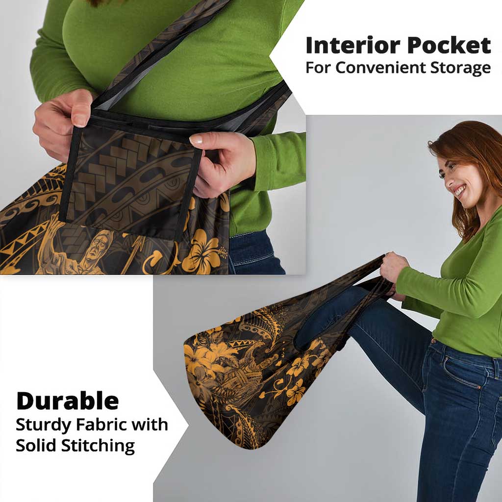 Hawaii King Kamehameha Day Grocery Bag Polynesian Pattern Mix Hibiscus Gold