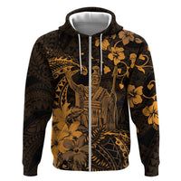 Hawaii King Kamehameha Day Hoodie Polynesian Pattern Mix Hibiscus Gold