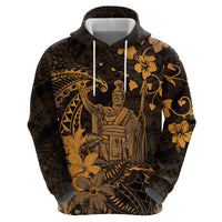 Hawaii King Kamehameha Day Hoodie Polynesian Pattern Mix Hibiscus Gold
