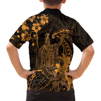 Hawaii King Kamehameha Day Kid Hawaiian Shirt Polynesian Pattern Mix Hibiscus Gold