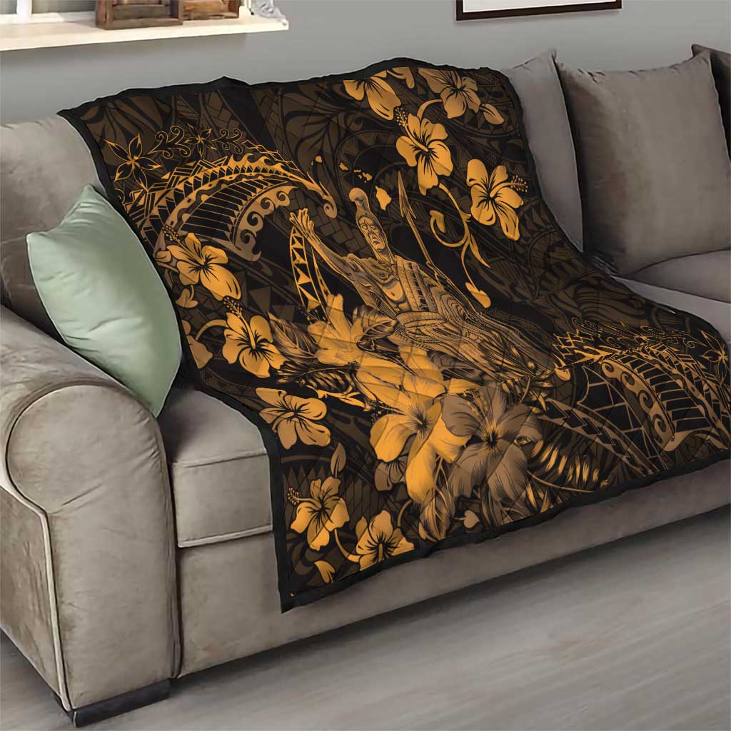 Hawaii King Kamehameha Day Quilt Polynesian Pattern Mix Hibiscus Gold