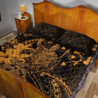 Hawaii King Kamehameha Day Quilt Bed Set Polynesian Pattern Mix Hibiscus Gold