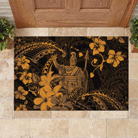 Hawaii King Kamehameha Day Rubber Doormat Polynesian Pattern Mix Hibiscus Gold