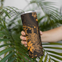 Hawaii King Kamehameha Day Skinny Tumbler Polynesian Pattern Mix Hibiscus Gold