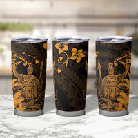 Hawaii King Kamehameha Day Tumbler Cup Polynesian Pattern Mix Hibiscus Gold