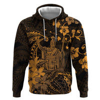 Hawaii King Kamehameha Day Zip Hoodie Polynesian Pattern Mix Hibiscus Gold