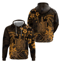 Hawaii King Kamehameha Day Zip Hoodie Polynesian Pattern Mix Hibiscus Gold