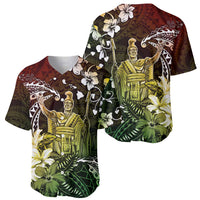 Hawaii King Kamehameha Day Baseball Jersey Polynesian Pattern Mix Hibiscus Reggae