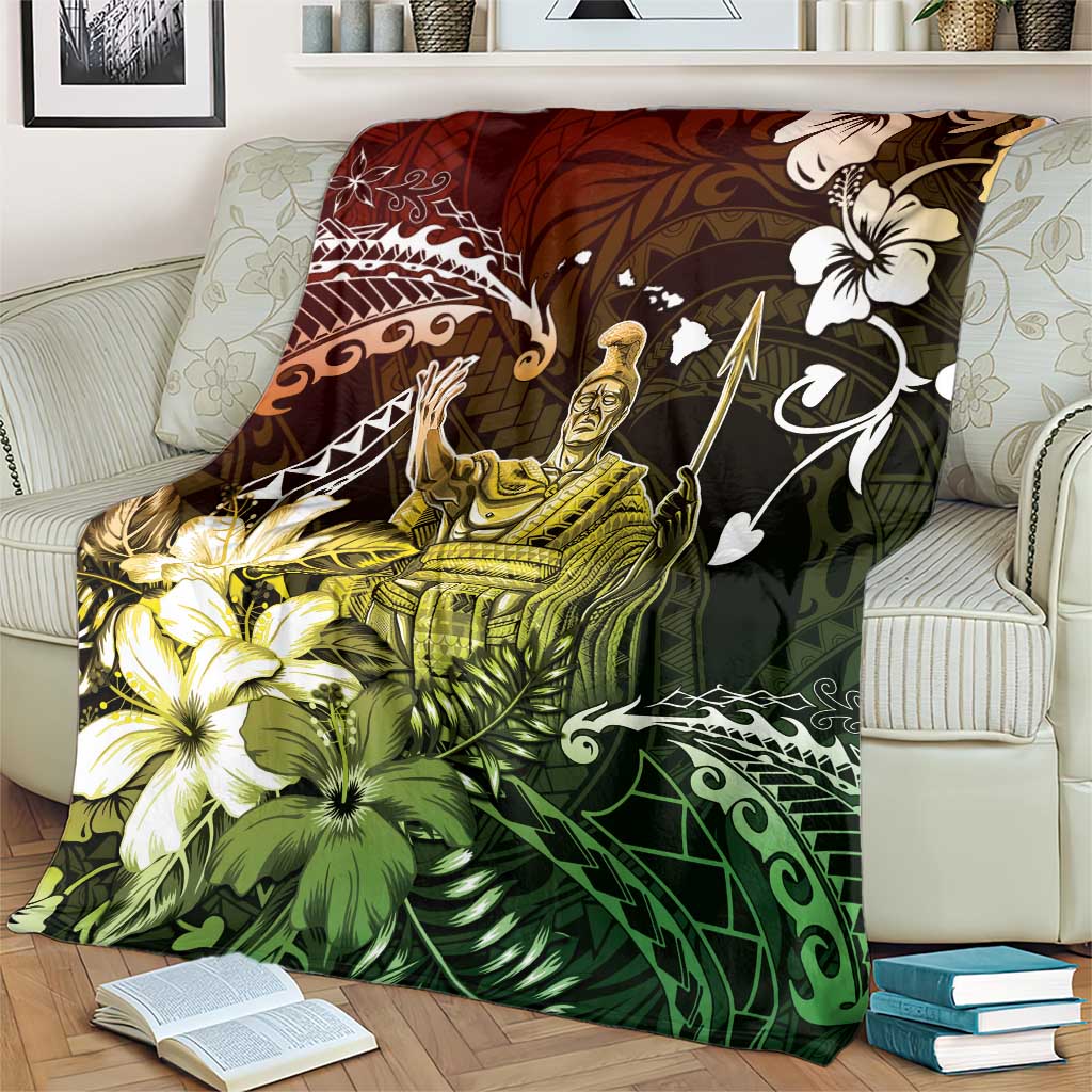 Hawaii King Kamehameha Day Blanket Polynesian Pattern Mix Hibiscus Reggae
