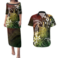 Hawaii King Kamehameha Day Couples Matching Puletasi and Hawaiian Shirt Polynesian Pattern Mix Hibiscus Reggae