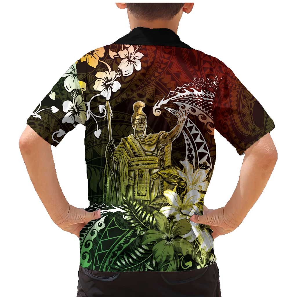 Hawaii King Kamehameha Day Family Matching Mermaid Dress and Hawaiian Shirt Polynesian Pattern Mix Hibiscus Reggae