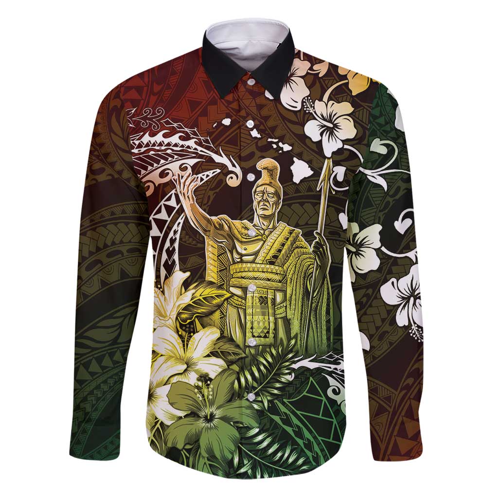 Hawaii King Kamehameha Day Family Matching Puletasi and Hawaiian Shirt Polynesian Pattern Mix Hibiscus Reggae
