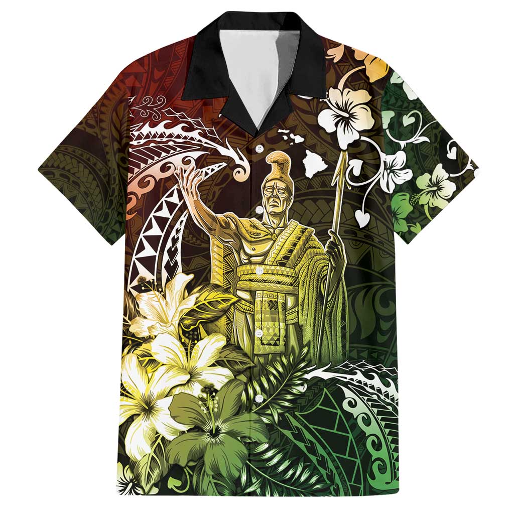 Hawaii King Kamehameha Day Family Matching Short Sleeve Bodycon Dress and Hawaiian Shirt Polynesian Pattern Mix Hibiscus Reggae