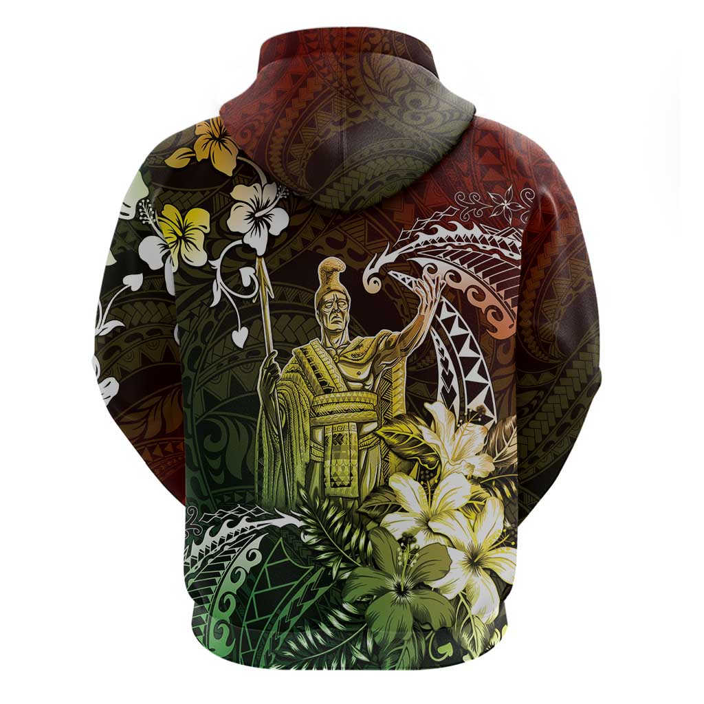 Hawaii King Kamehameha Day Hoodie Polynesian Pattern Mix Hibiscus Reggae