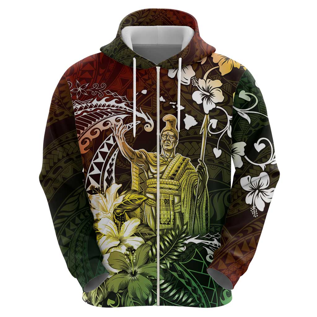 Hawaii King Kamehameha Day Hoodie Polynesian Pattern Mix Hibiscus Reggae