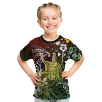 Hawaii King Kamehameha Day Kid T Shirt Polynesian Pattern Mix Hibiscus Reggae