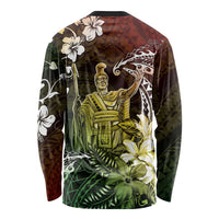 Hawaii King Kamehameha Day Long Sleeve Shirt Polynesian Pattern Mix Hibiscus Reggae