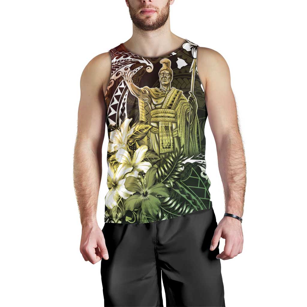 Hawaii King Kamehameha Day Men Tank Top Polynesian Pattern Mix Hibiscus Reggae