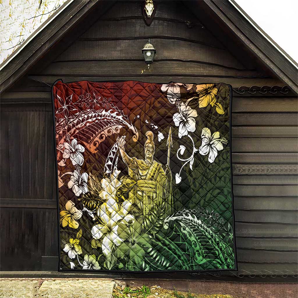 Hawaii King Kamehameha Day Quilt Polynesian Pattern Mix Hibiscus Reggae