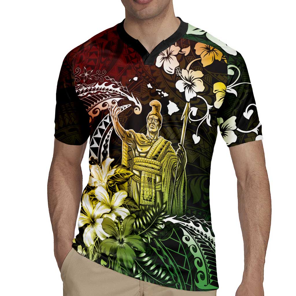 Hawaii King Kamehameha Day Rugby Jersey Polynesian Pattern Mix Hibiscus Reggae