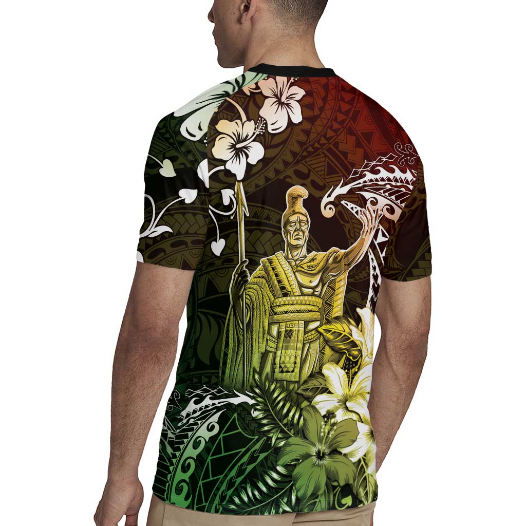 Hawaii King Kamehameha Day Rugby Jersey Polynesian Pattern Mix Hibiscus Reggae