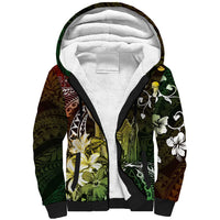 Hawaii King Kamehameha Day Sherpa Hoodie Polynesian Pattern Mix Hibiscus Reggae