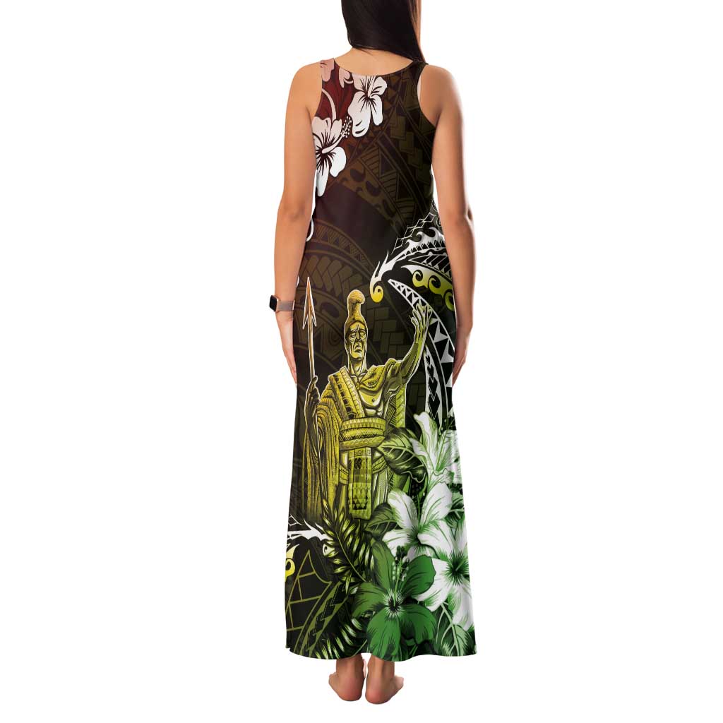 Hawaii King Kamehameha Day Tank Maxi Dress Polynesian Pattern Mix Hibiscus Reggae
