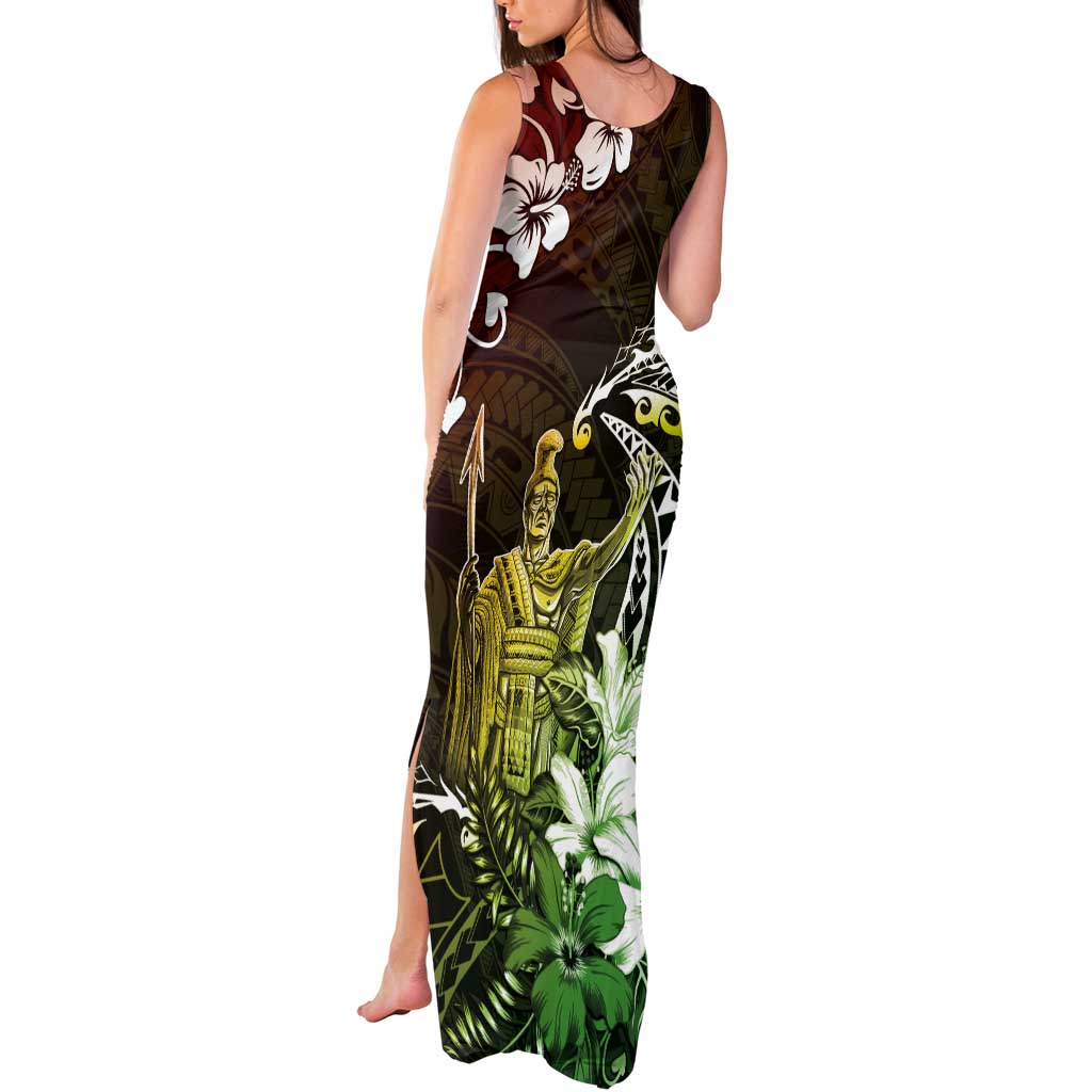 Hawaii King Kamehameha Day Tank Maxi Dress Polynesian Pattern Mix Hibiscus Reggae
