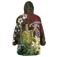 Hawaii King Kamehameha Day Wearable Blanket Hoodie Polynesian Pattern Mix Hibiscus Reggae