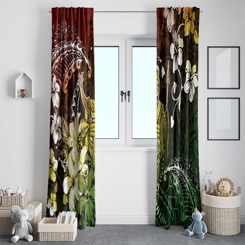 Hawaii King Kamehameha Day Window Curtain Polynesian Pattern Mix Hibiscus Reggae