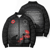 Cook Islands ANZAC Day Bomber Puffer Jacket Soldier Silhouette Remembrance
