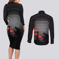 Cook Islands ANZAC Day Couples Matching Long Sleeve Bodycon Dress and Long Sleeve Button Shirt Soldier Silhouette Remembrance
