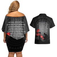 Cook Islands ANZAC Day Couples Matching Off Shoulder Short Dress and Hawaiian Shirt Soldier Silhouette Remembrance