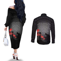 Cook Islands ANZAC Day Couples Matching Off The Shoulder Long Sleeve Dress and Long Sleeve Button Shirt Soldier Silhouette Remembrance