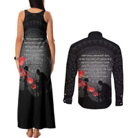 Cook Islands ANZAC Day Couples Matching Tank Maxi Dress and Long Sleeve Button Shirt Soldier Silhouette Remembrance