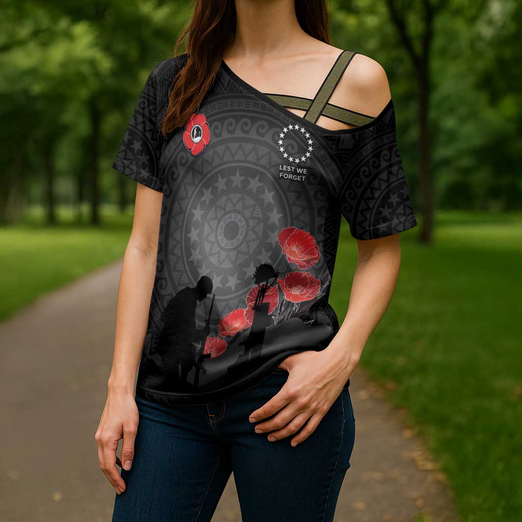 Cook Islands ANZAC Day Cross Shoulder Shirt Soldier Silhouette Remembrance