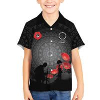 Cook Islands ANZAC Day Family Matching Long Sleeve Bodycon Dress and Hawaiian Shirt Soldier Silhouette Remembrance LT05 Son's Shirt Black - Polynesian Pride
