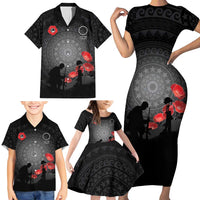 Cook Islands ANZAC Day Family Matching Short Sleeve Bodycon Dress and Hawaiian Shirt Soldier Silhouette Remembrance LT05 - Polynesian Pride