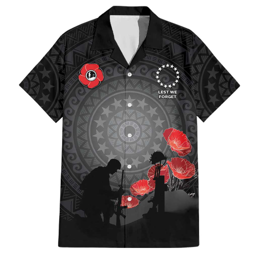 Cook Islands ANZAC Day Family Matching Short Sleeve Bodycon Dress and Hawaiian Shirt Soldier Silhouette Remembrance LT05 Dad's Shirt - Short Sleeve Black - Polynesian Pride