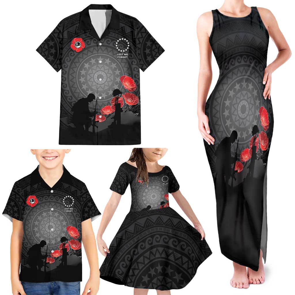Cook Islands ANZAC Day Family Matching Tank Maxi Dress and Hawaiian Shirt Soldier Silhouette Remembrance LT05 - Polynesian Pride