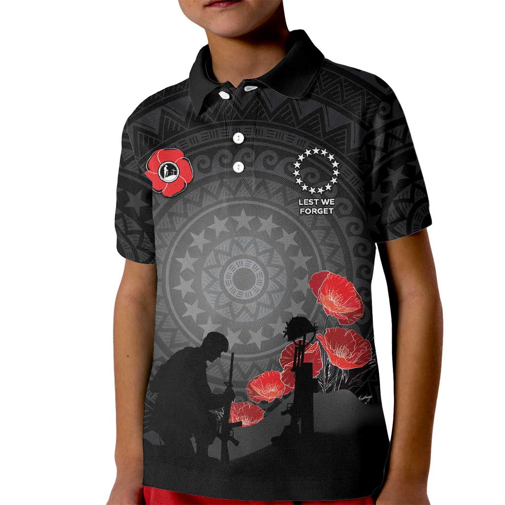 Cook Islands ANZAC Day Kid Polo Shirt Soldier Silhouette Remembrance