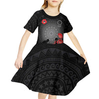 Cook Islands ANZAC Day Kid Short Sleeve Dress Soldier Silhouette Remembrance