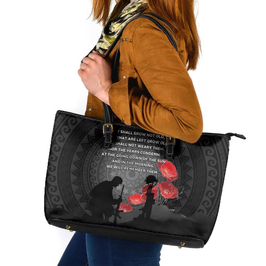 Cook Islands ANZAC Day Leather Tote Bag Soldier Silhouette Remembrance