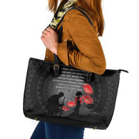 Cook Islands ANZAC Day Leather Tote Bag Soldier Silhouette Remembrance
