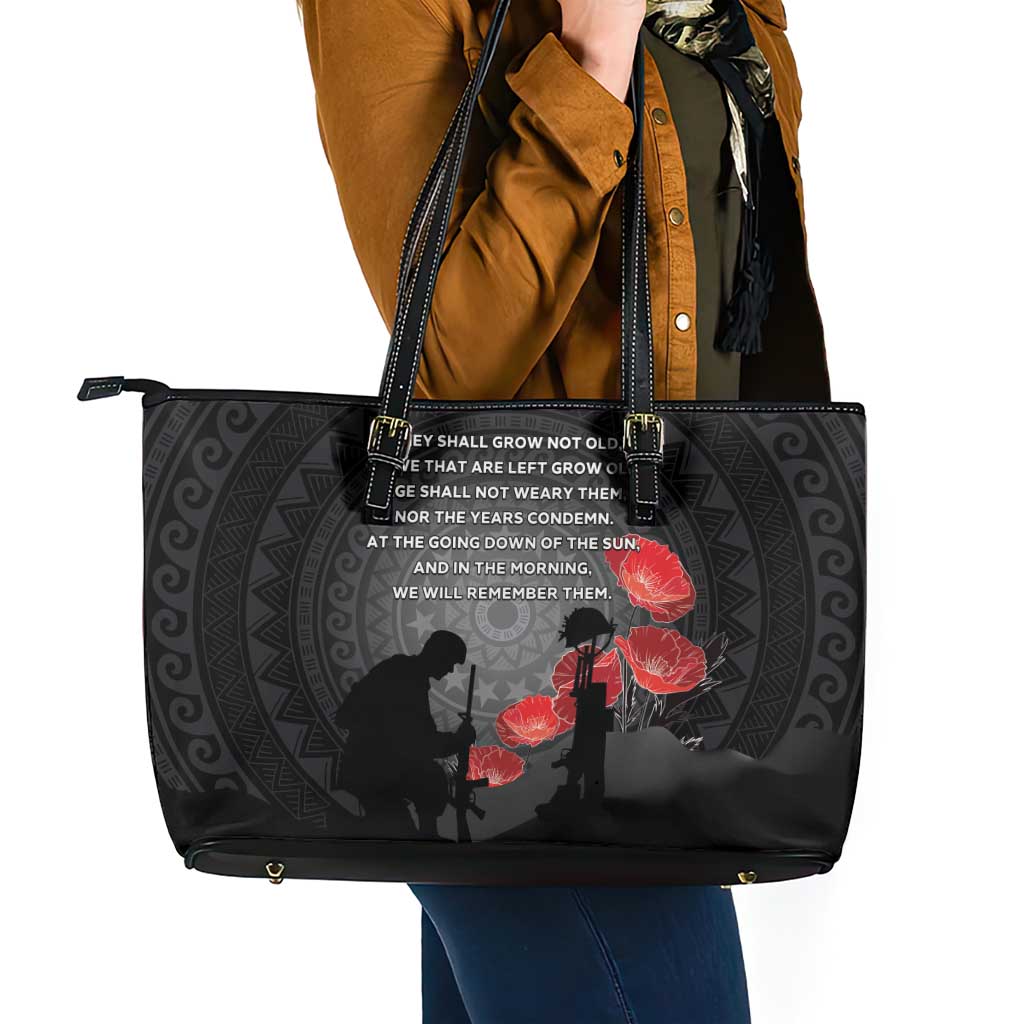 Cook Islands ANZAC Day Leather Tote Bag Soldier Silhouette Remembrance