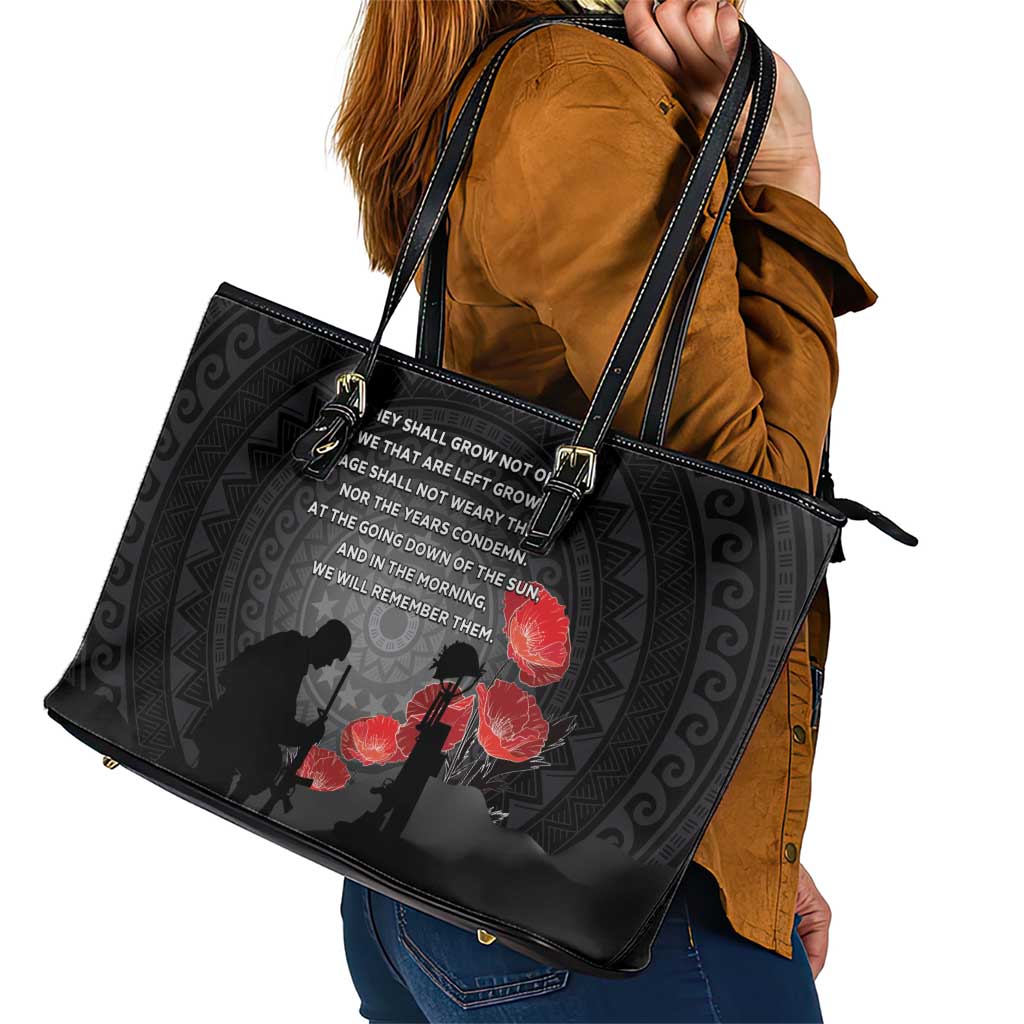 Cook Islands ANZAC Day Leather Tote Bag Soldier Silhouette Remembrance
