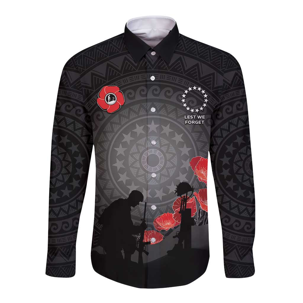 Cook Islands ANZAC Day Long Sleeve Button Shirt Soldier Silhouette Remembrance