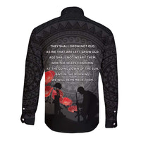 Cook Islands ANZAC Day Long Sleeve Button Shirt Soldier Silhouette Remembrance
