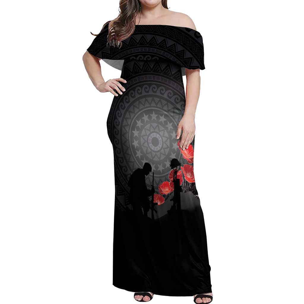 Cook Islands ANZAC Day Off Shoulder Maxi Dress Soldier Silhouette Remembrance