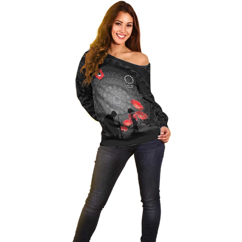 Cook Islands ANZAC Day Off Shoulder Sweater Soldier Silhouette Remembrance